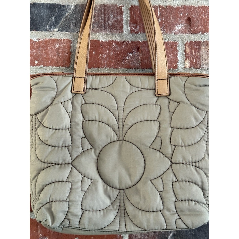 Vintage Fossil Key Per Gray Brown Quilted Tote Bag Shoulder Purse - Picture 3 of 13